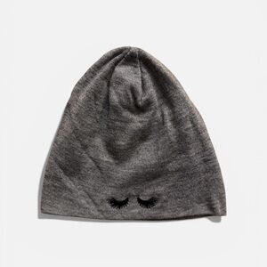 Apollo USA Gray Knit beanie with embroidered sleeping eyelashes NWOT OS